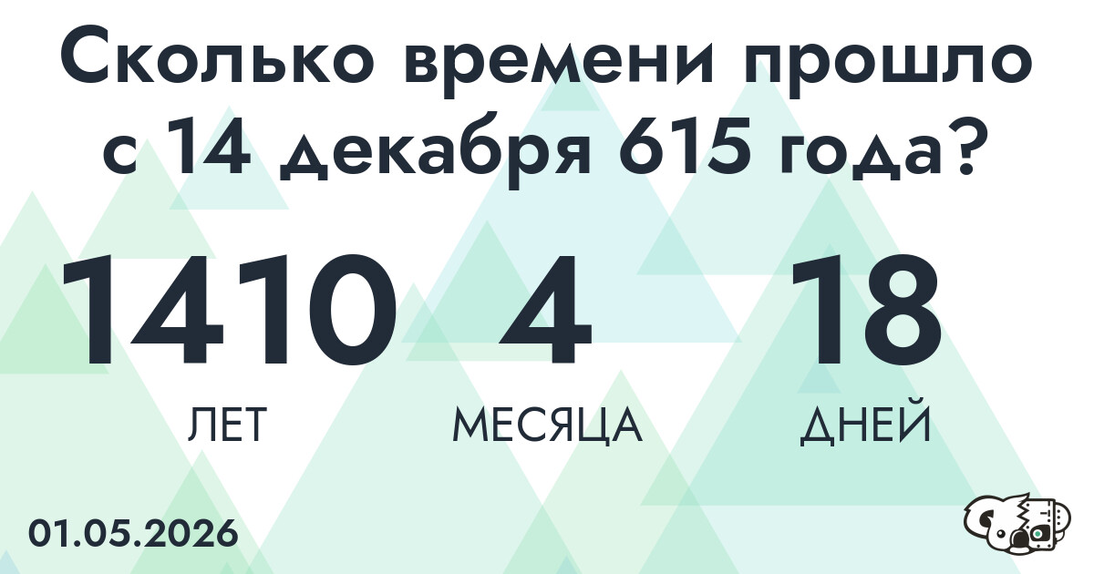 Сколько времени прошло с 14 декабря 615 года