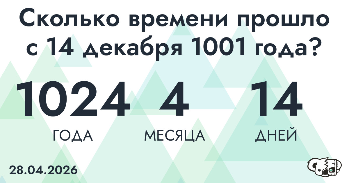 Сколько времени прошло с 14 декабря 1001 года
