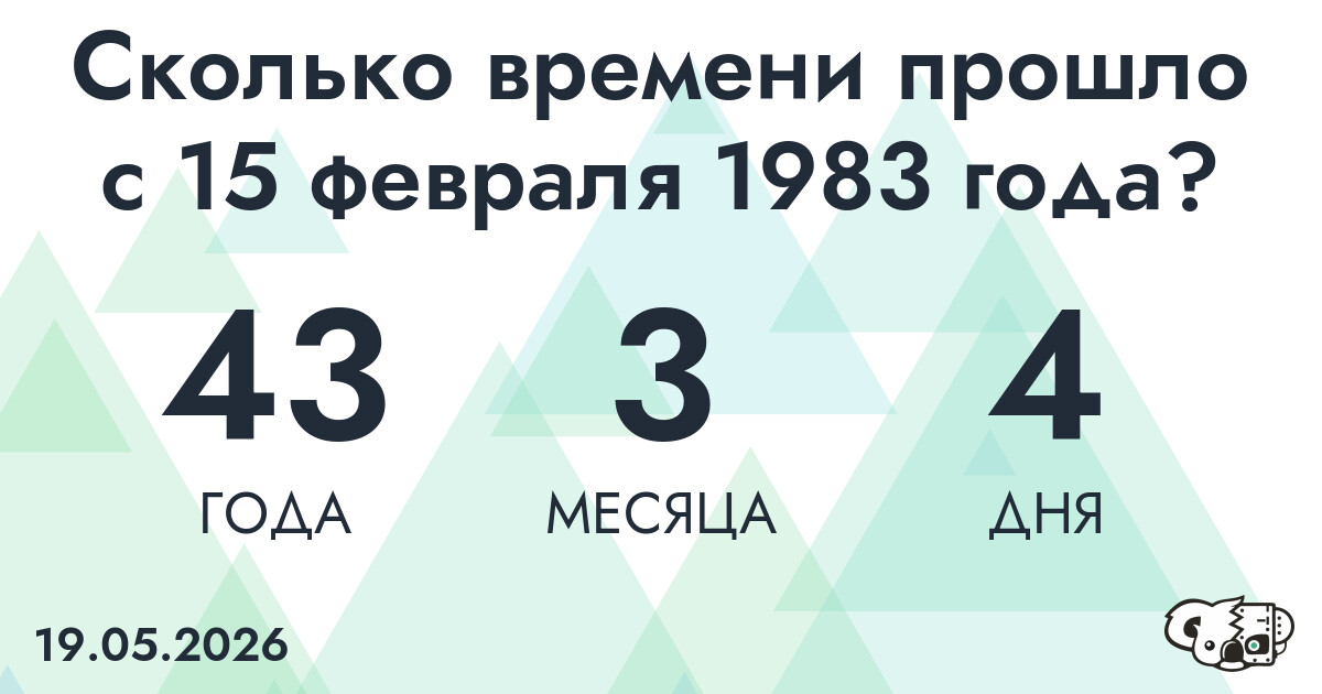 Сколько времени прошло с 15 февраля 1983 года