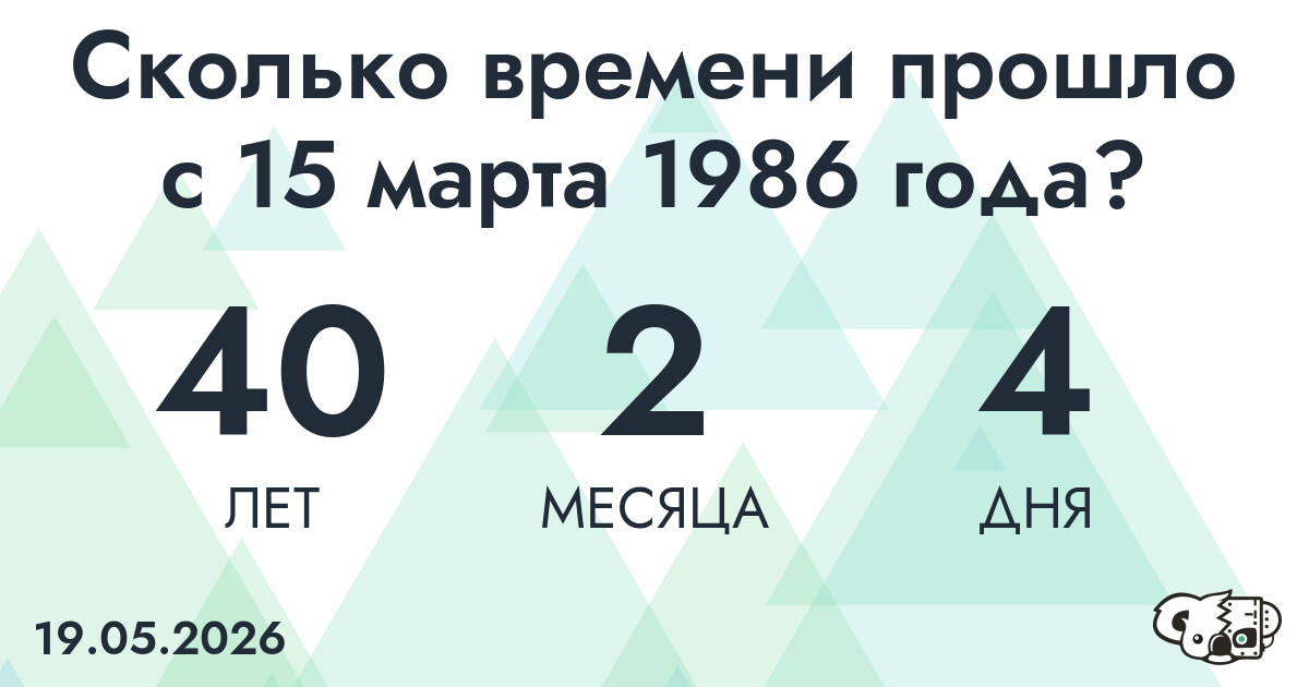 Сколько времени прошло с 15 марта 1986 года
