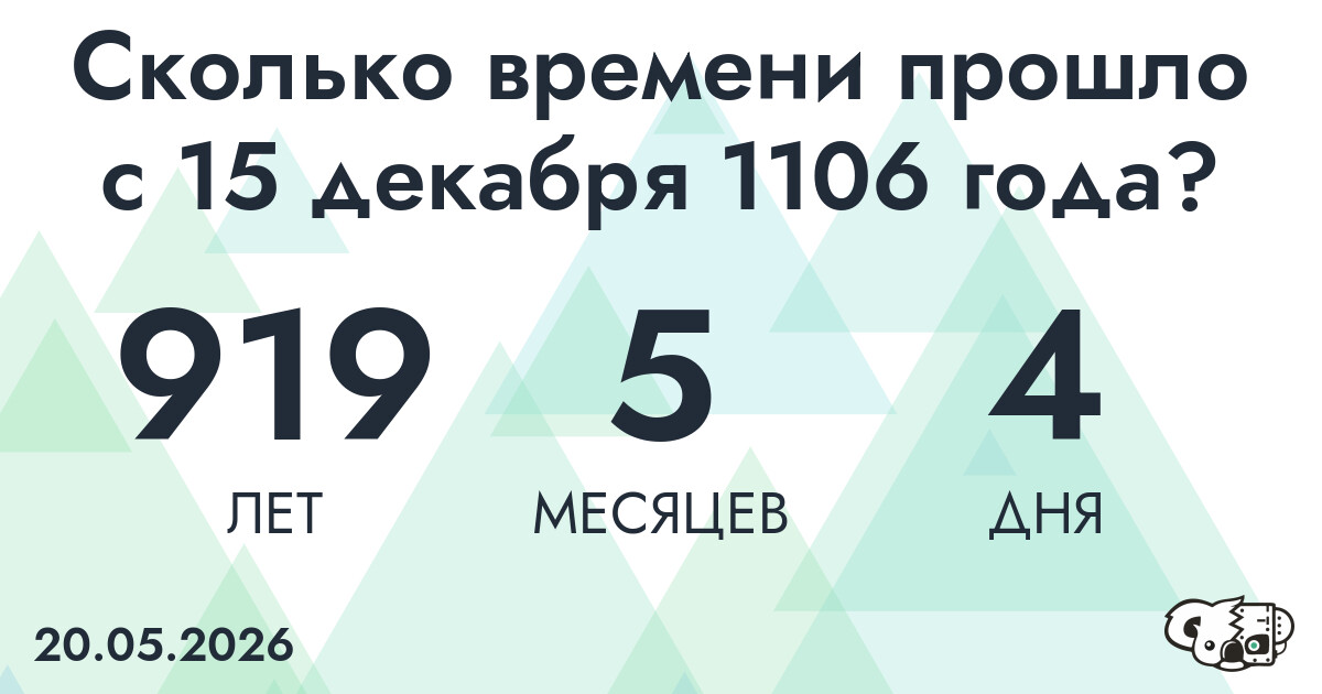 Сколько времени прошло с 15 декабря 1106 года