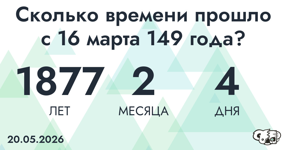 Сколько времени прошло с 16 марта 149 года