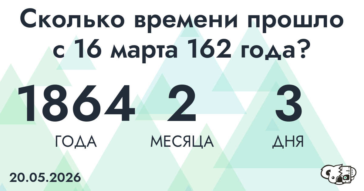Сколько времени прошло с 16 марта 162 года