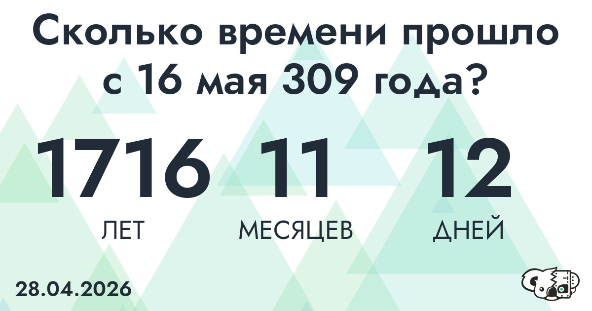 Сколько времени прошло с 16 мая 309 года