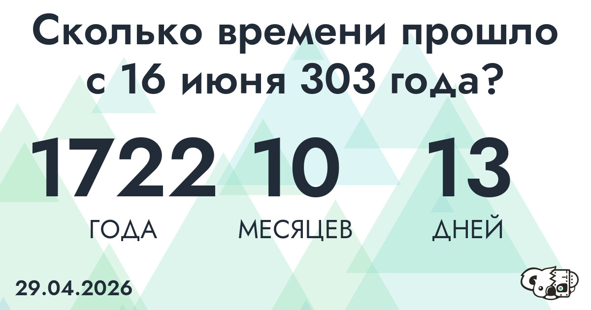 Сколько времени прошло с 16 июня 303 года