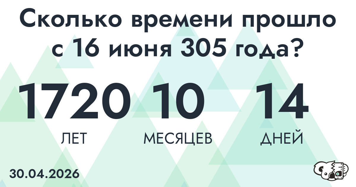 Сколько времени прошло с 16 июня 305 года