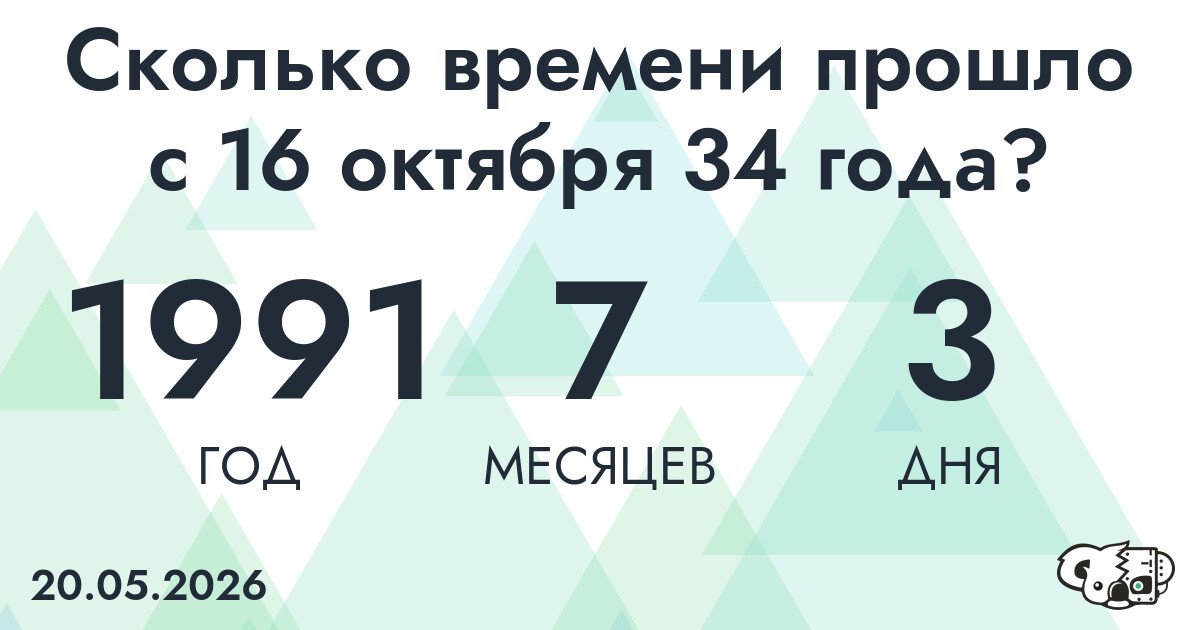 Сколько времени прошло с 16 октября 34 года