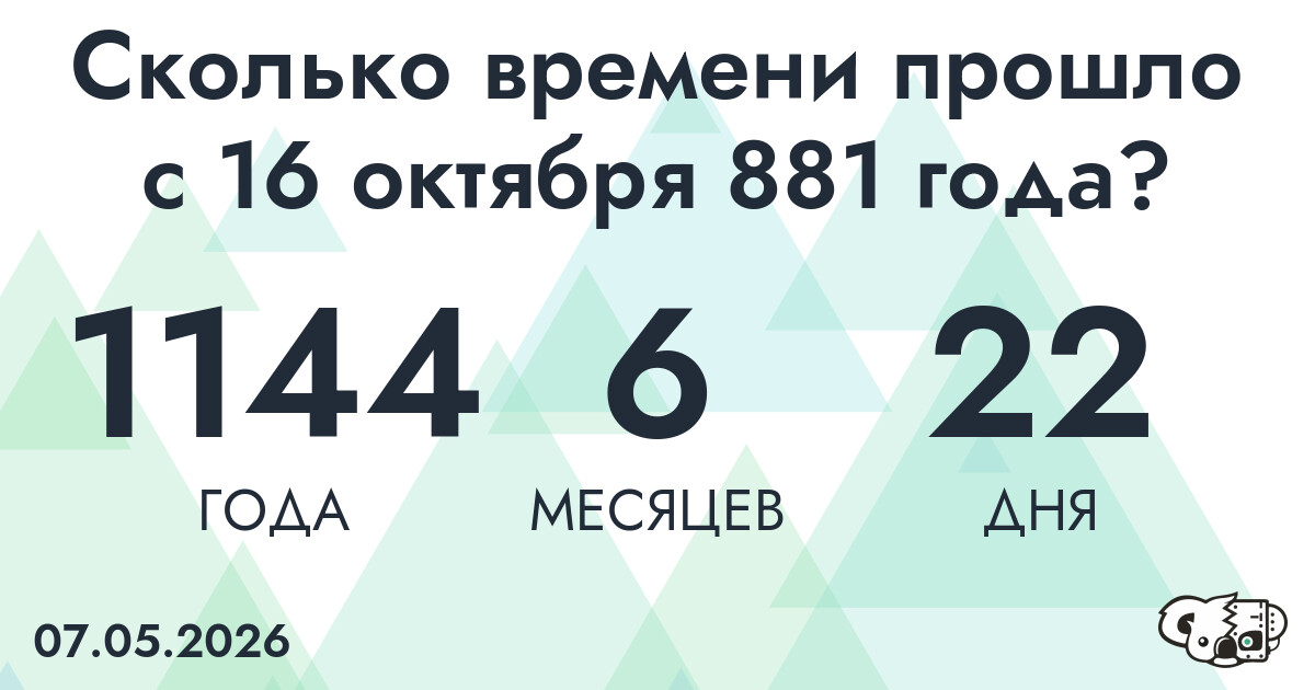Сколько времени прошло с 16 октября 881 года
