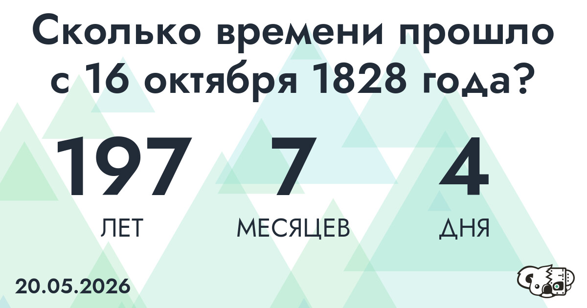 Сколько времени прошло с 16 октября 1828 года