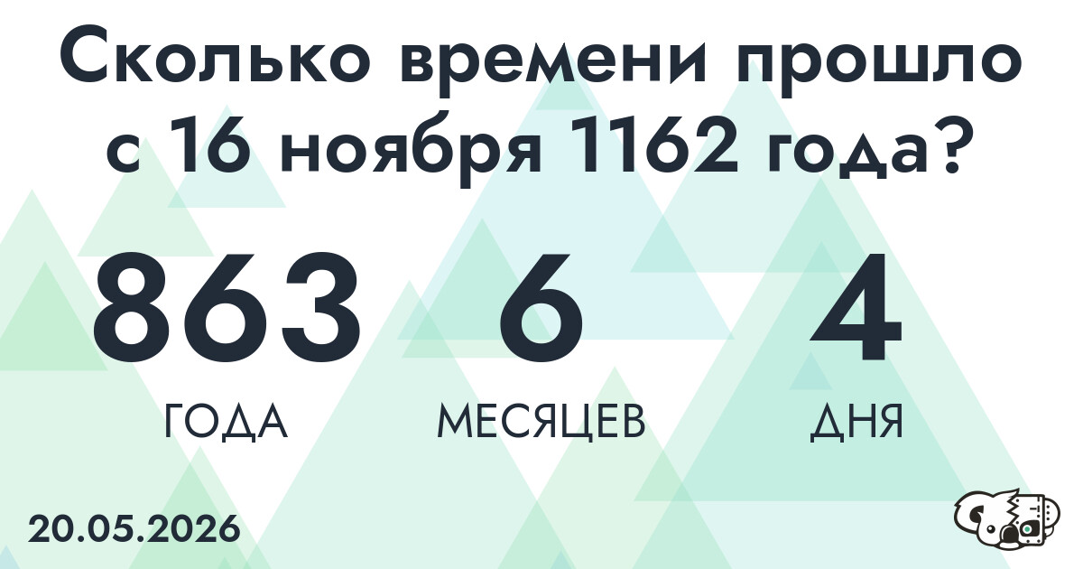 Сколько времени прошло с 16 ноября 1162 года