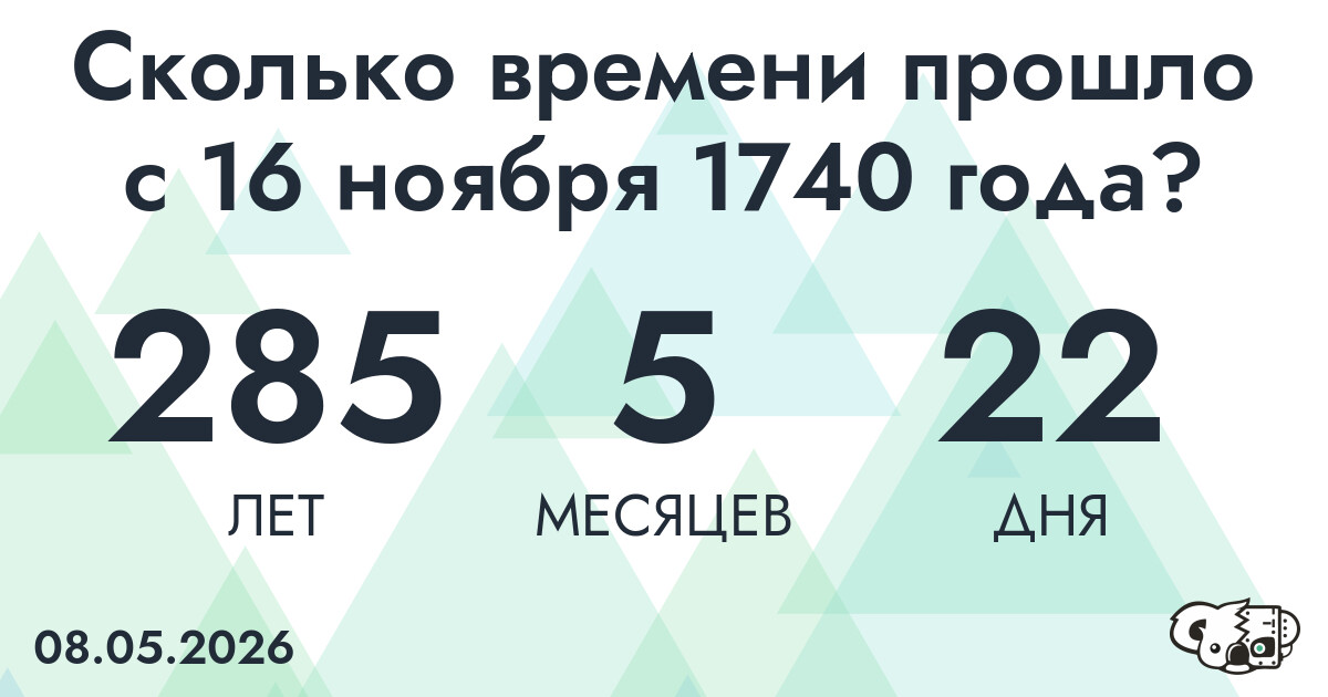 Сколько времени прошло с 16 ноября 1740 года