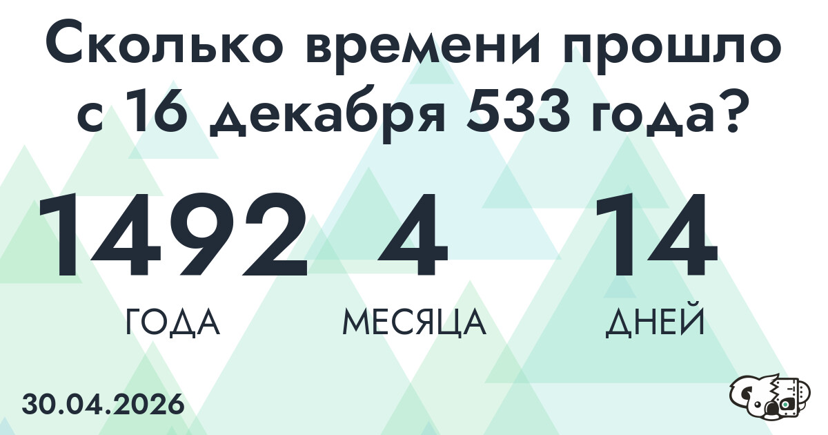 Сколько времени прошло с 16 декабря 533 года