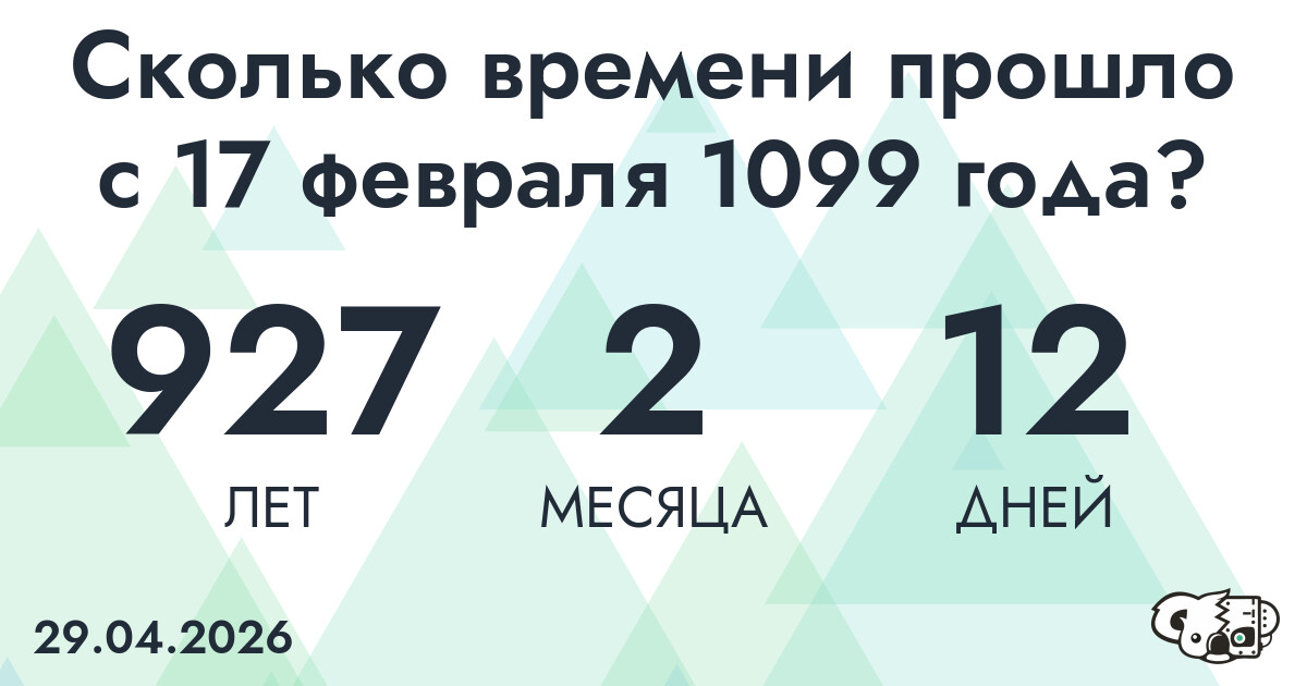 Сколько времени прошло с 17 февраля 1099 года