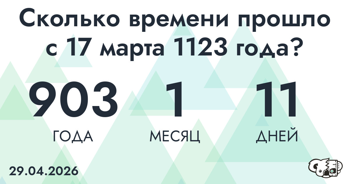 Сколько времени прошло с 17 марта 1123 года