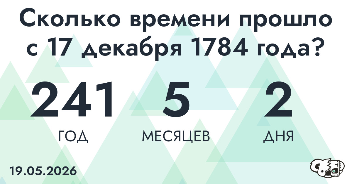 Сколько времени прошло с 17 декабря 1784 года