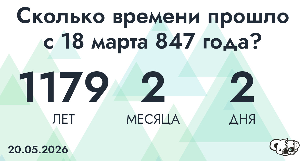 Сколько времени прошло с 18 марта 847 года