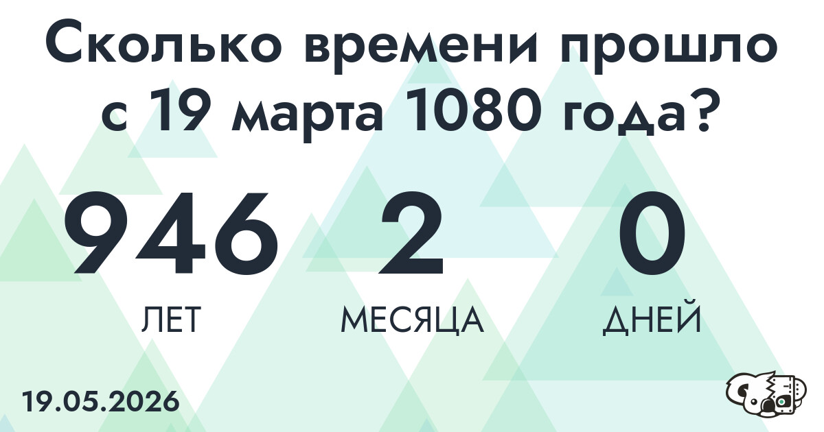 Сколько времени прошло с 19 марта 1080 года