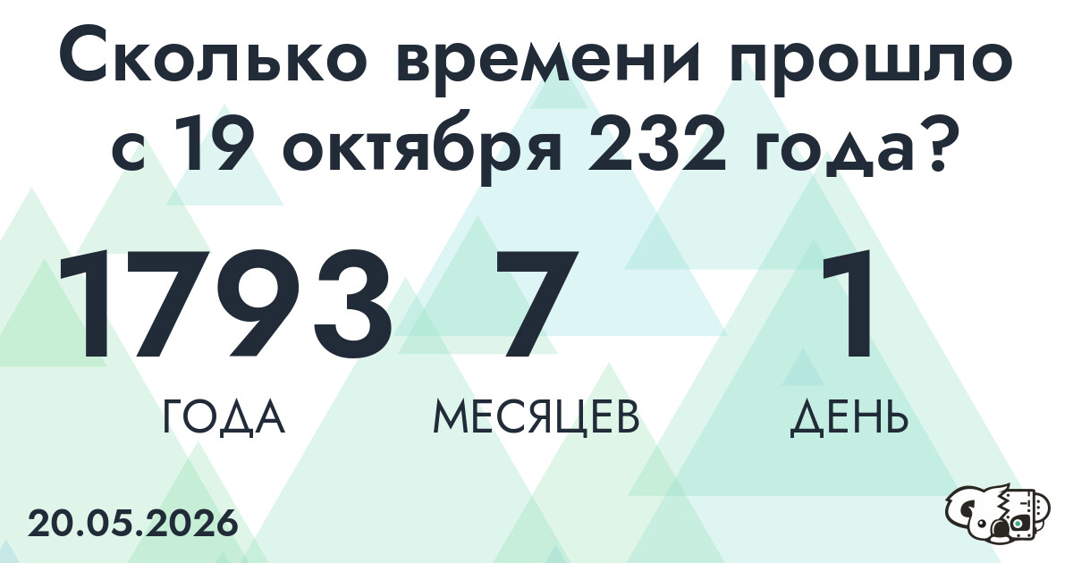 Сколько времени прошло с 19 октября 232 года