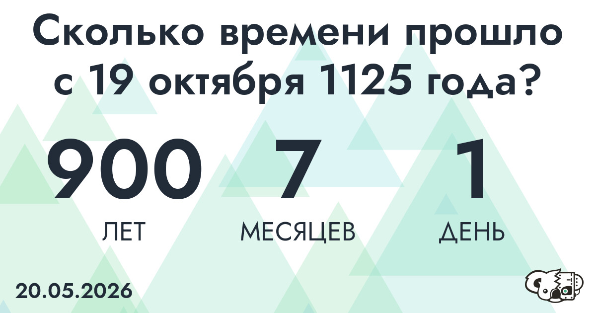 Сколько времени прошло с 19 октября 1125 года