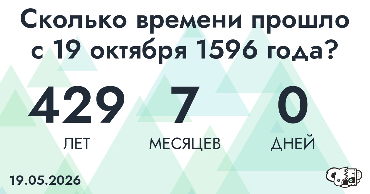 Сколько времени прошло с 19 октября 1596 года