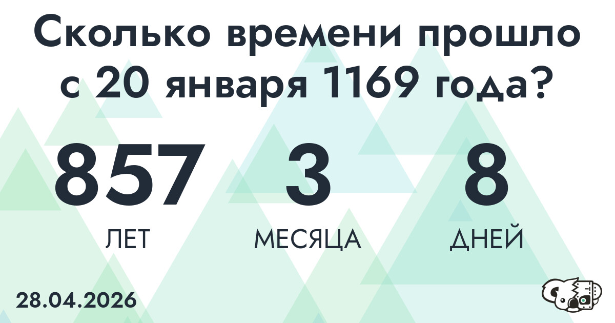 Сколько времени прошло с 20 января 1169 года