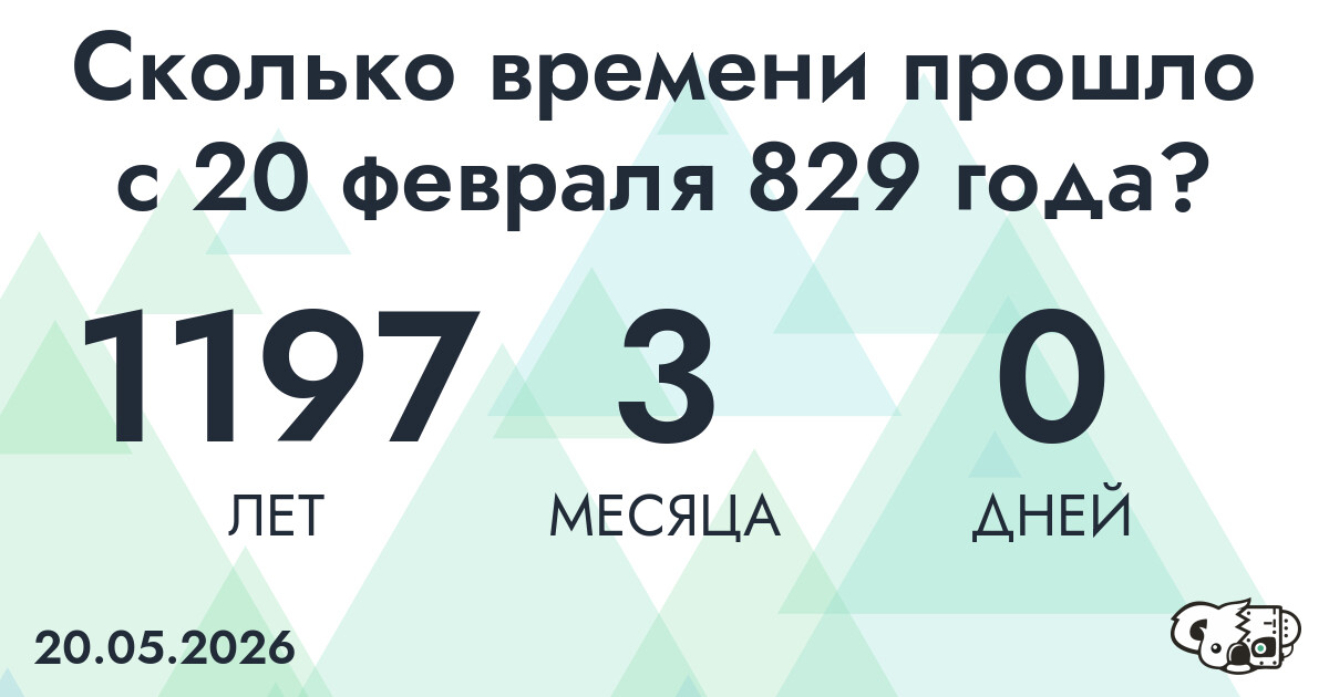 Сколько времени прошло с 20 февраля 829 года