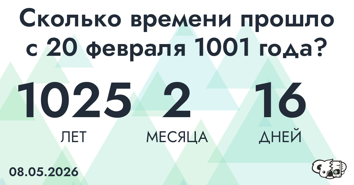 Сколько времени прошло с 20 февраля 1001 года