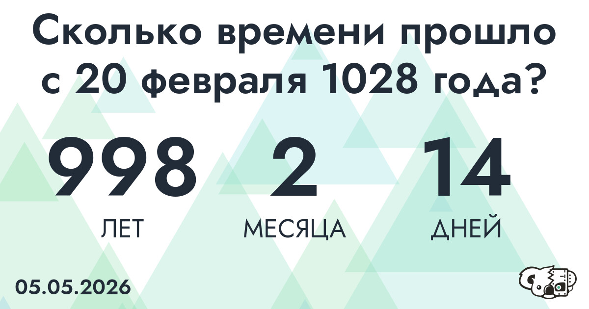 Сколько времени прошло с 20 февраля 1028 года