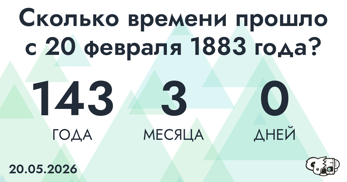 Сколько времени прошло с 20 февраля 1883 года