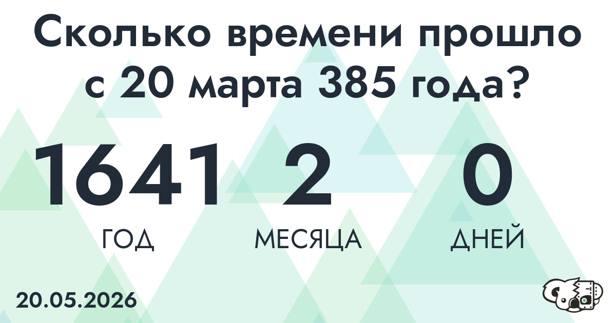 Сколько времени прошло с 20 марта 385 года