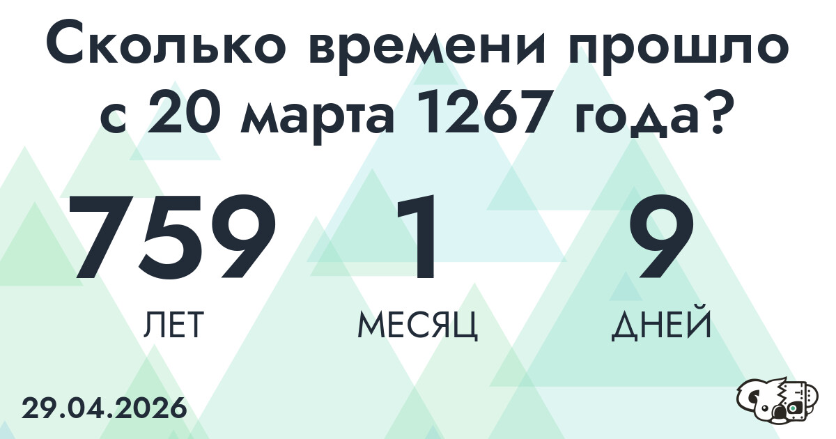 Сколько времени прошло с 20 марта 1267 года
