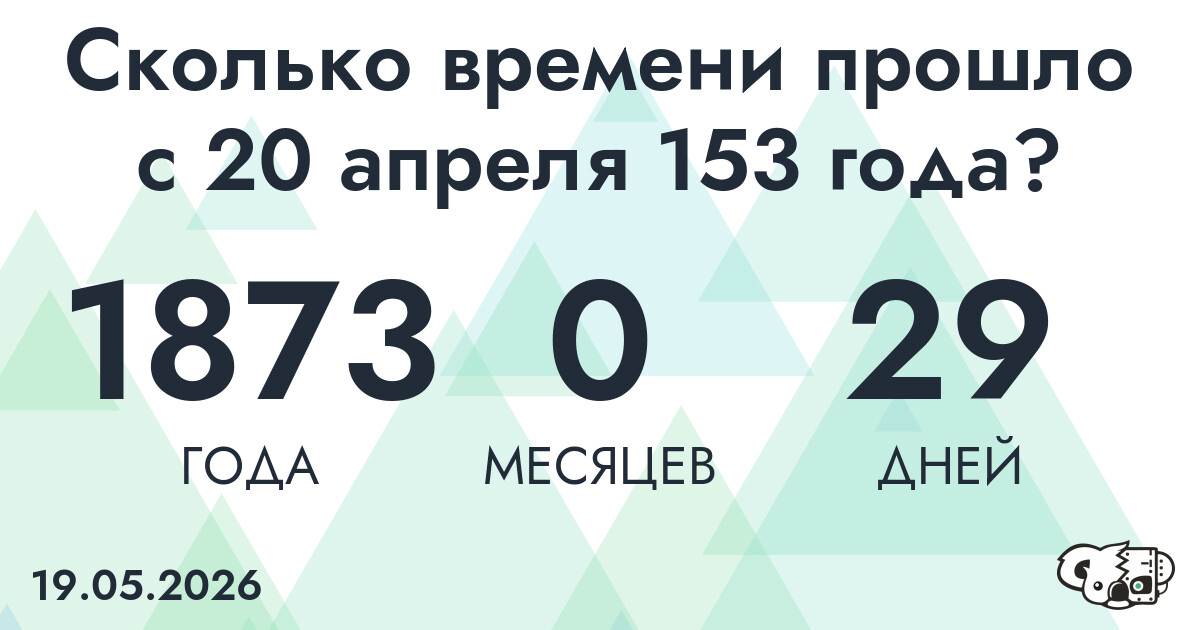 Сколько времени прошло с 20 апреля 153 года