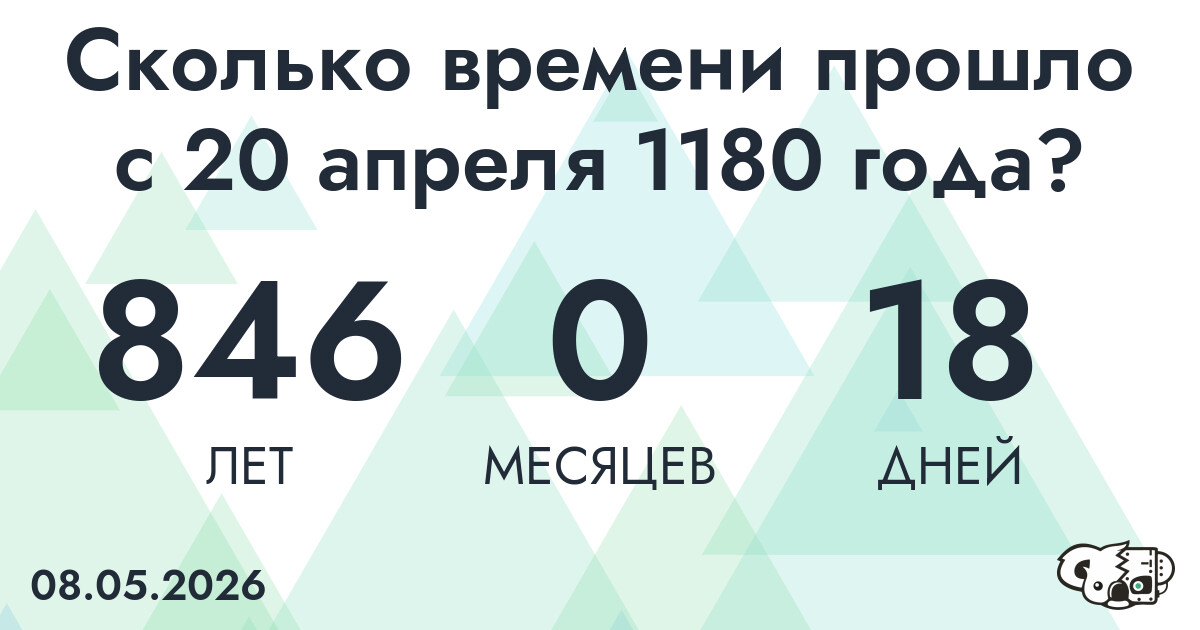 Сколько времени прошло с 20 апреля 1180 года