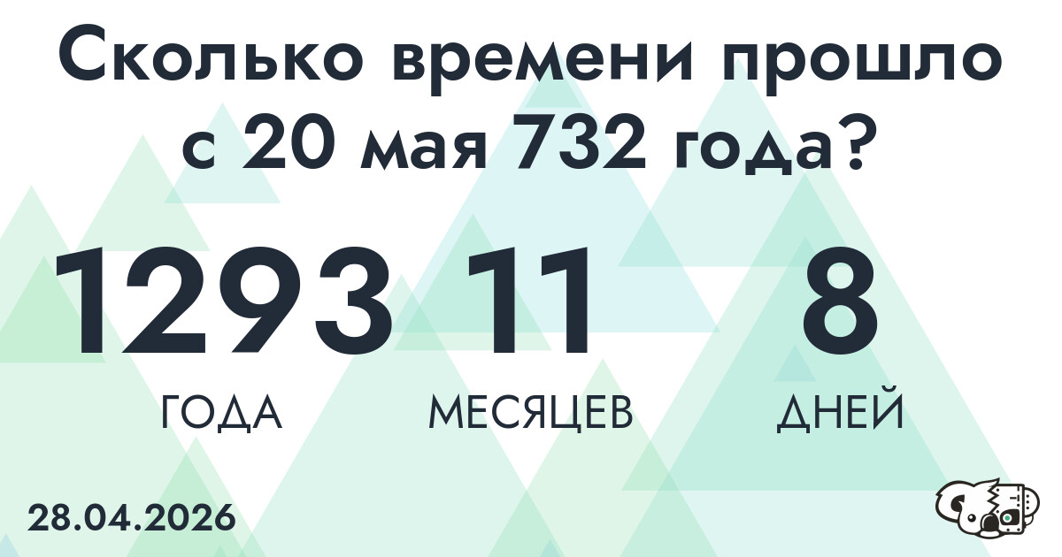 Сколько времени прошло с 20 мая 732 года