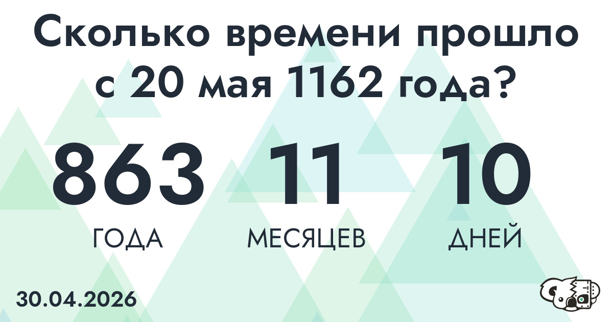 Сколько времени прошло с 20 мая 1162 года