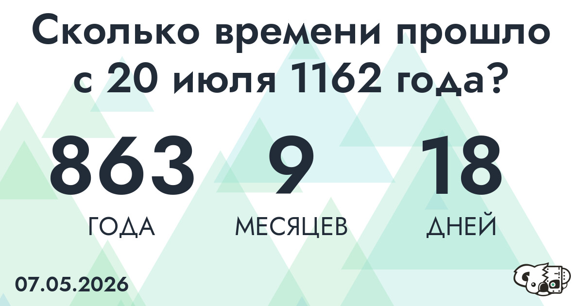 Сколько времени прошло с 20 июля 1162 года