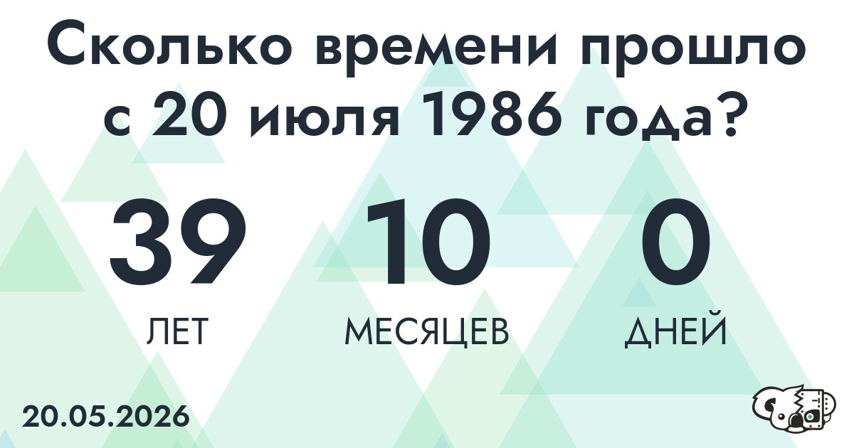 Сколько времени прошло с 20 июля 1986 года