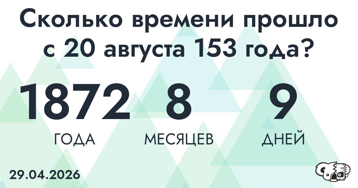 Сколько времени прошло с 20 августа 153 года