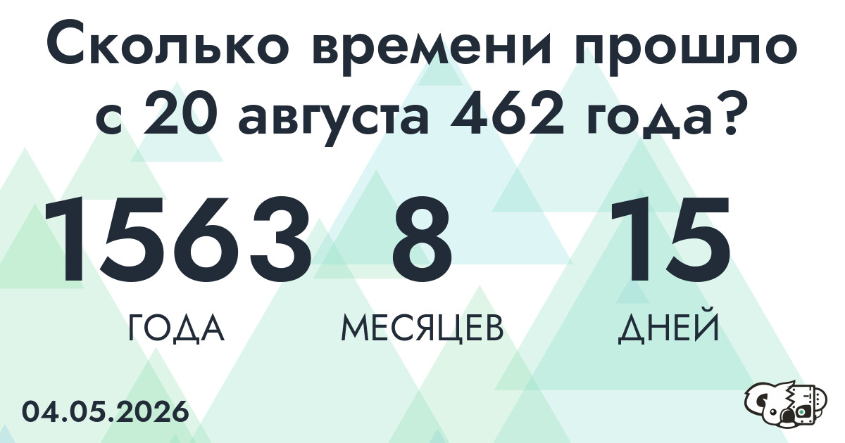 Сколько времени прошло с 20 августа 462 года