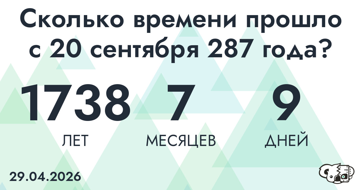 Сколько времени прошло с 20 сентября 287 года