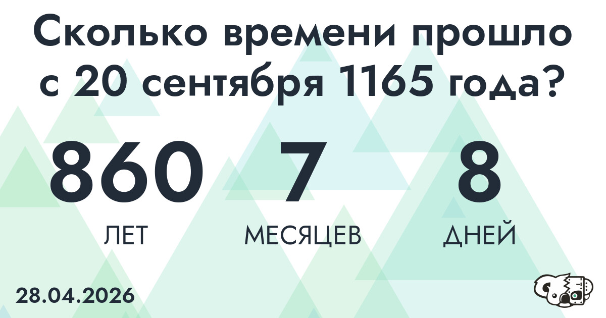 Сколько времени прошло с 20 сентября 1165 года