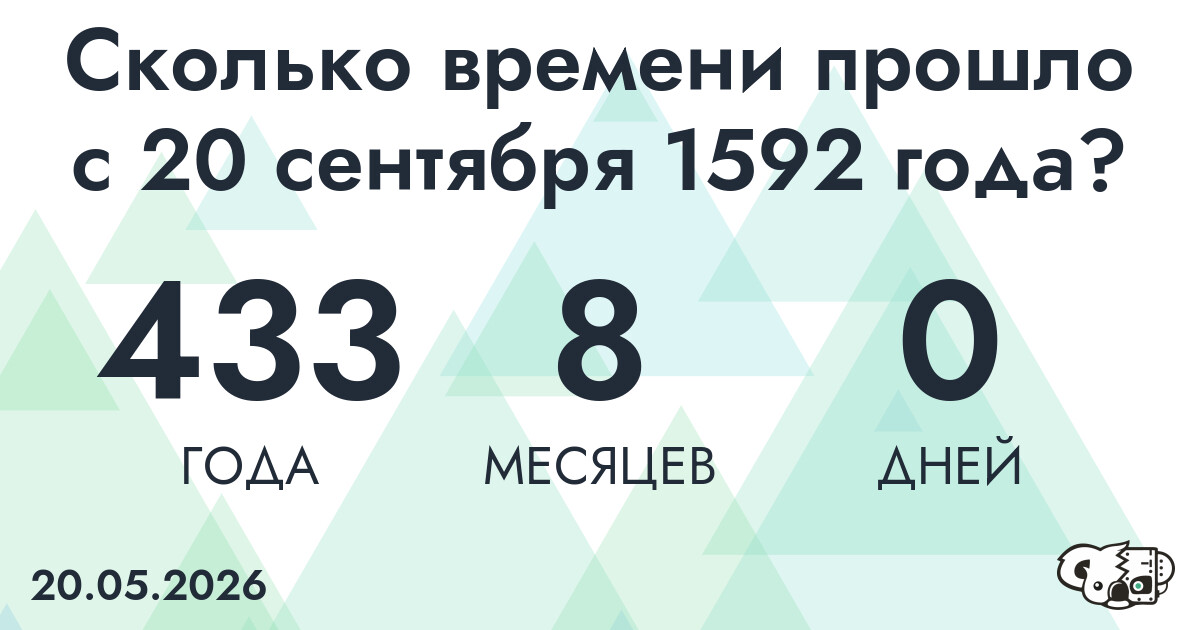 Сколько времени прошло с 20 сентября 1592 года