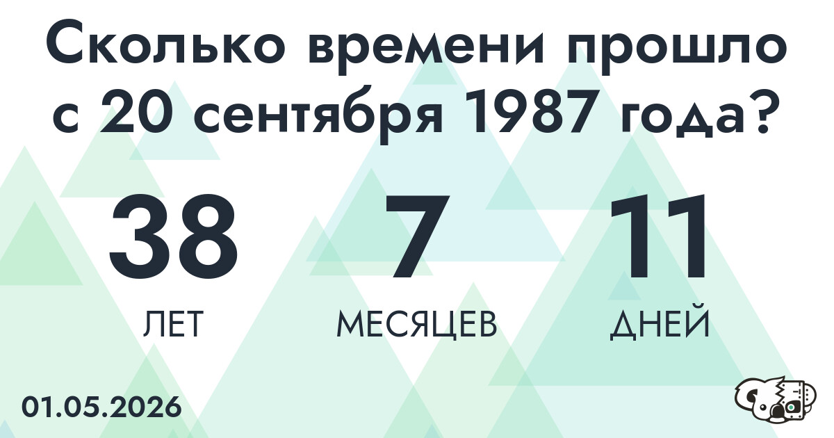 Сколько времени прошло с 20 сентября 1987 года