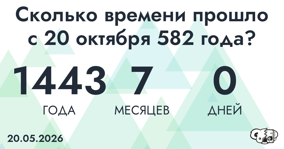 Сколько времени прошло с 20 октября 582 года
