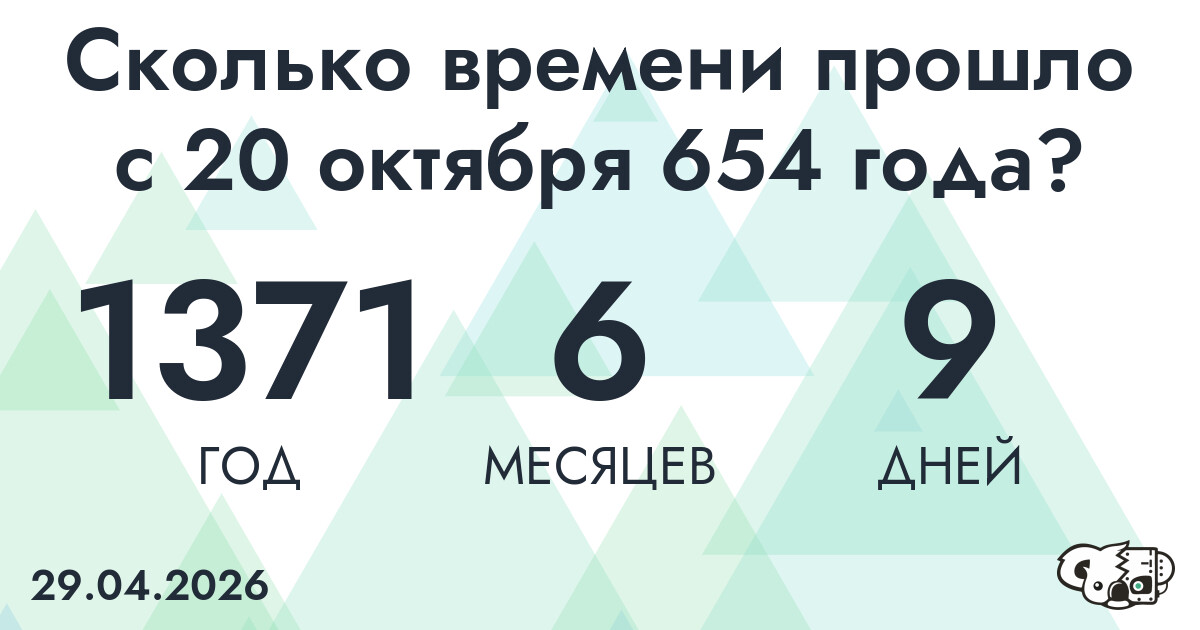 Сколько времени прошло с 20 октября 654 года