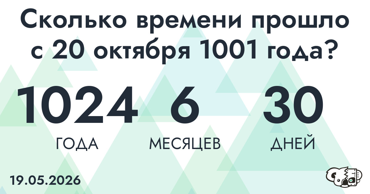 Сколько времени прошло с 20 октября 1001 года