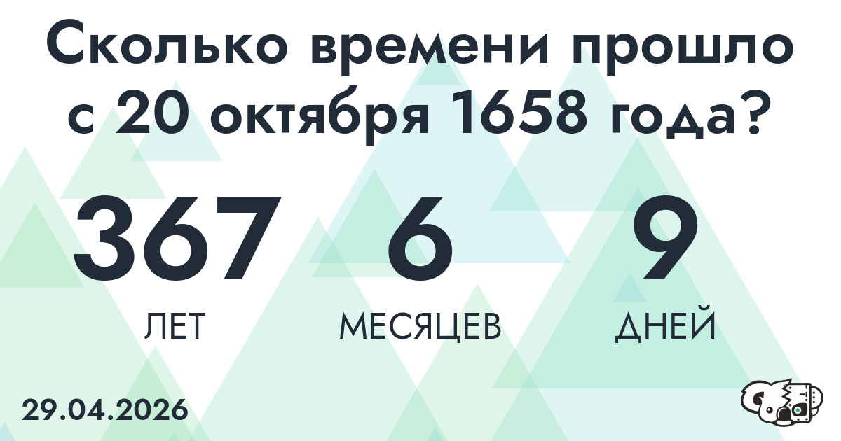 Сколько времени прошло с 20 октября 1658 года