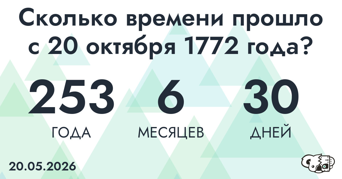 Сколько времени прошло с 20 октября 1772 года