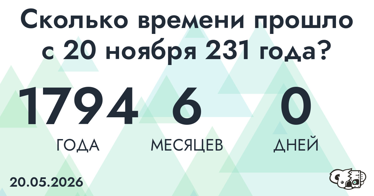 Сколько времени прошло с 20 ноября 231 года