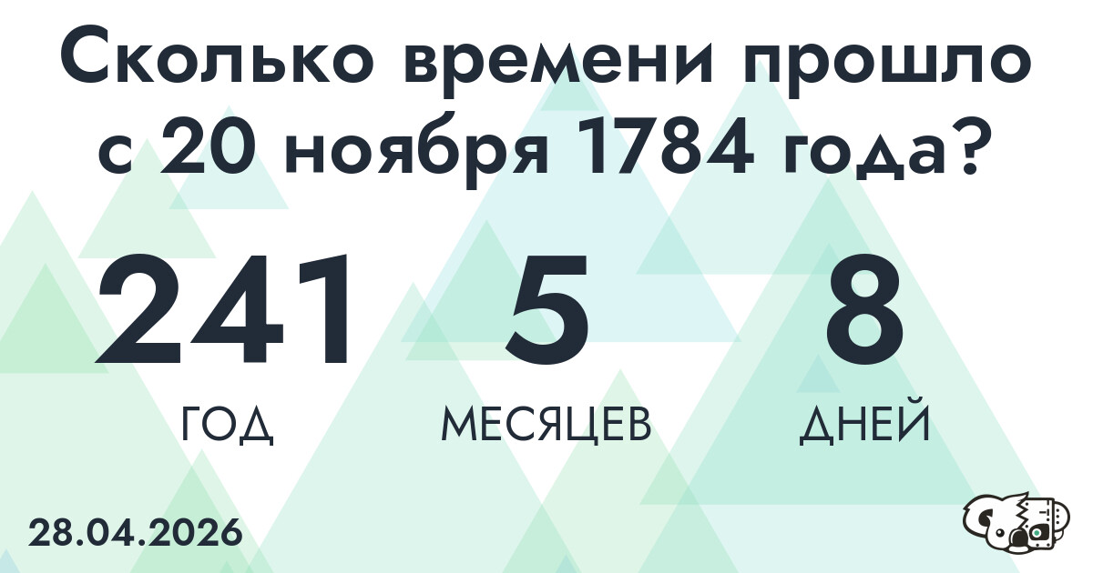 Сколько времени прошло с 20 ноября 1784 года
